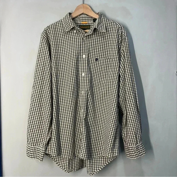 Mens Timberland Sz  Large Yellow,Tan,Black Plaid Long Sleeve Button Down Shirt - Picture 1 of 10
